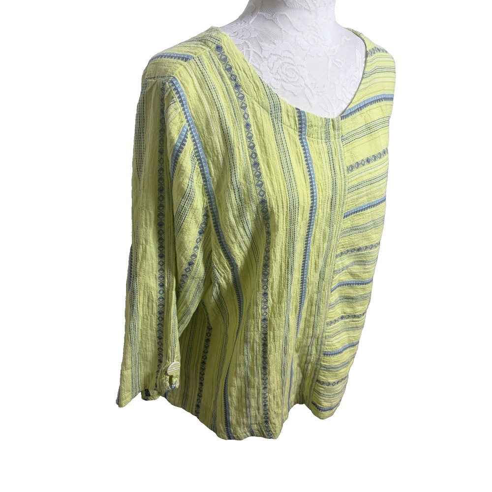 Habitat Clothing Lime Green Cotton Tunic Top~L~3/4 Sleeve Button Back Lagenlook - Picture 3 of 15